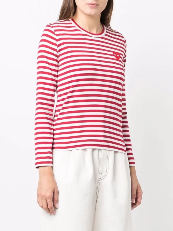 Play Comme Des Garons Red White Striped Long-Sleeve Tee Shirt